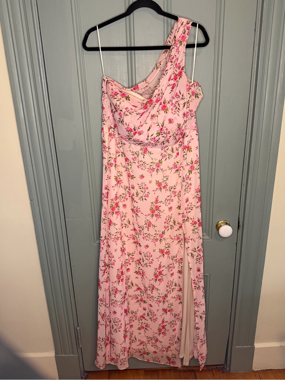 Birdy Grey Pink Floral One-Shoulder Maxi Dress